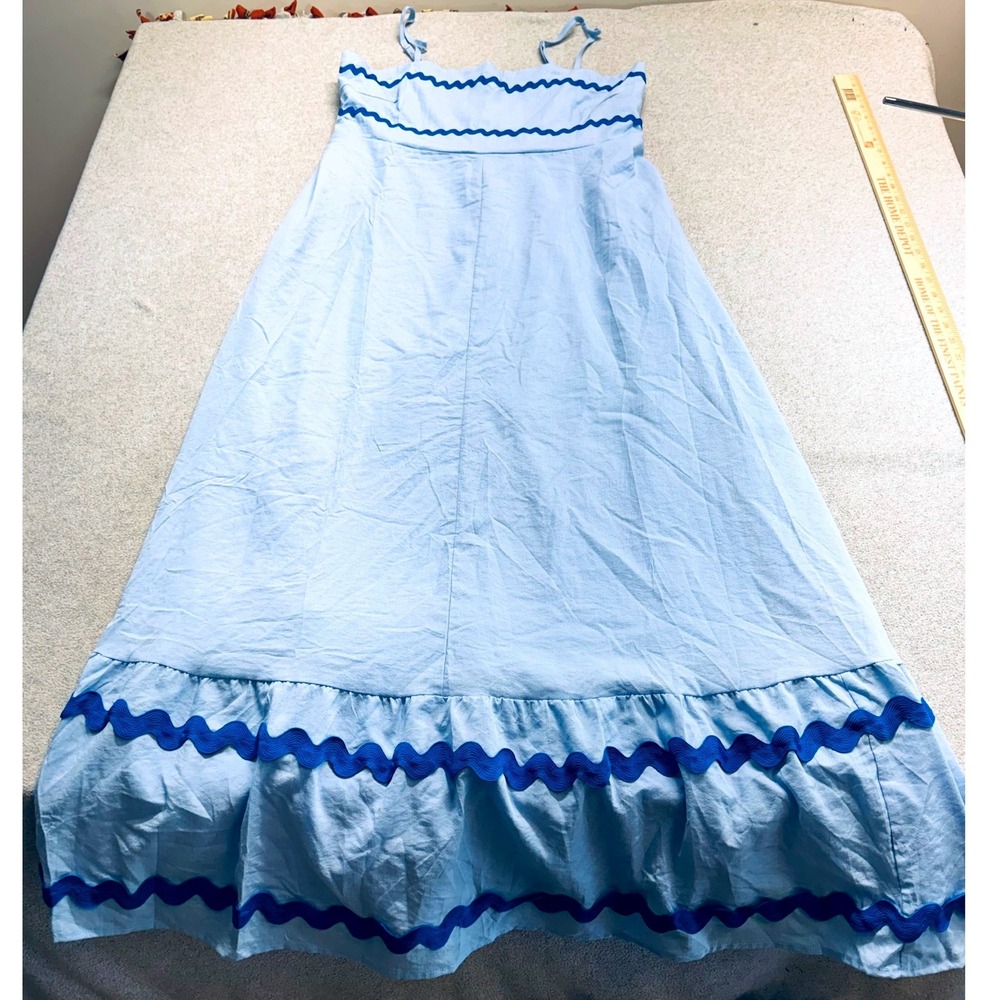 PRETTYGARDEN Womens XL Maxi Dress NWT Blue Smocked Rickrack Ruffle Sundress